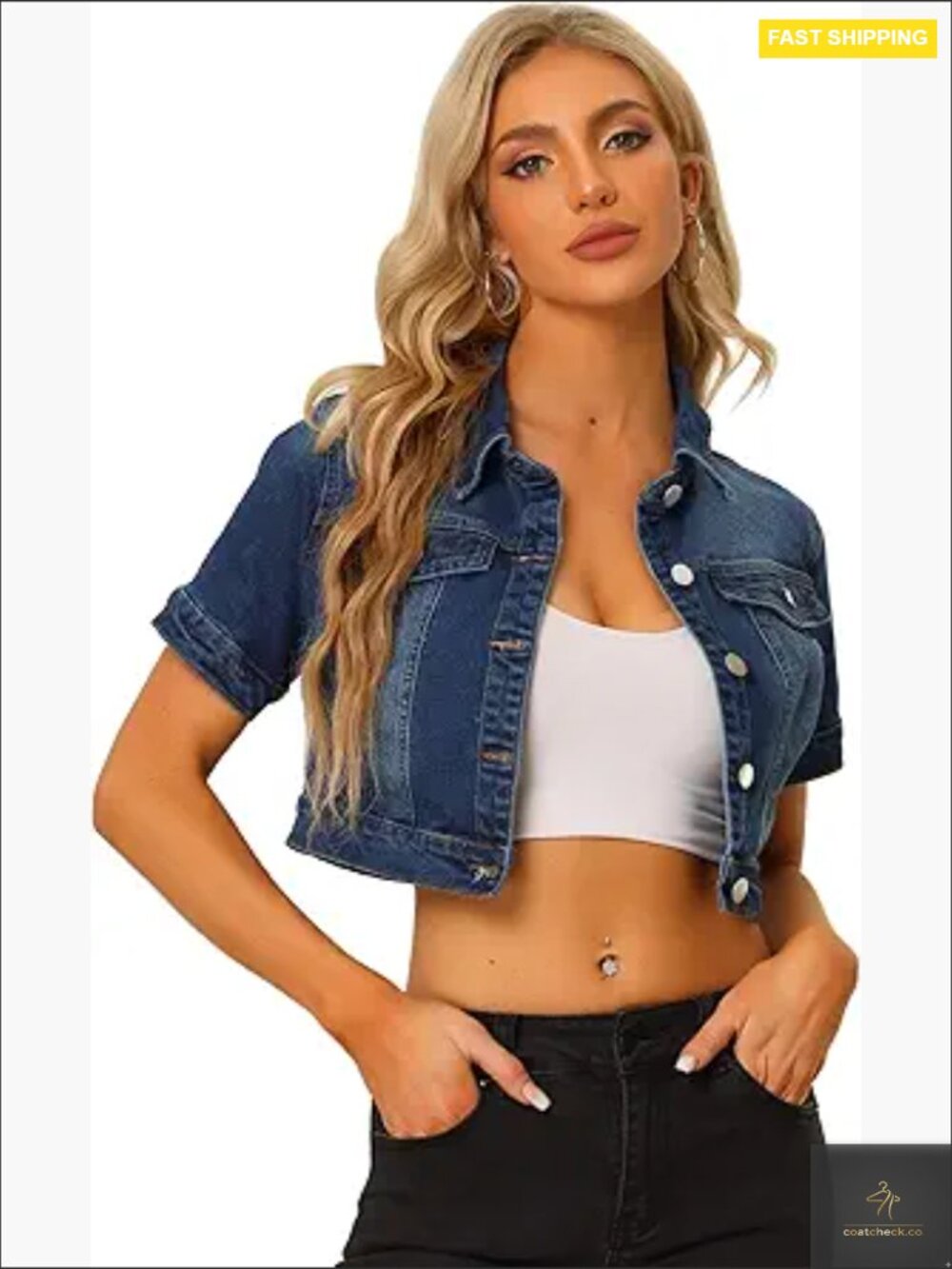 Casual Denim Jacket Short Sleeve Crop Kimono Style Regular Fit Classic